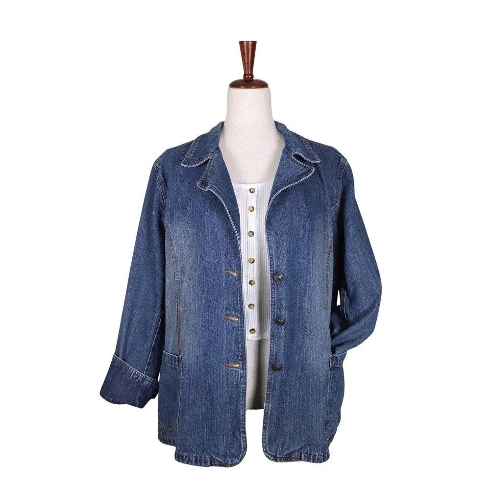 Vintage Faded Glory Denim Chore Coat Size XL Collared Pockets Retro 90s Y2K - Picture 4 of 11